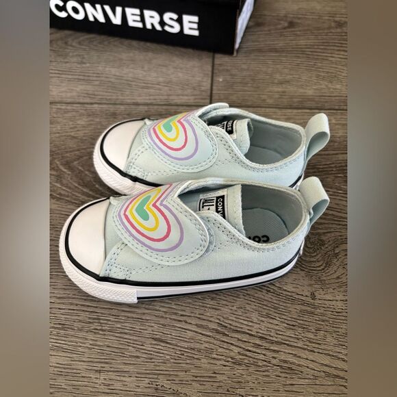Converse Green and White Slip-On Sneakers with Rainbow Heart Design - Picture 6 of 6